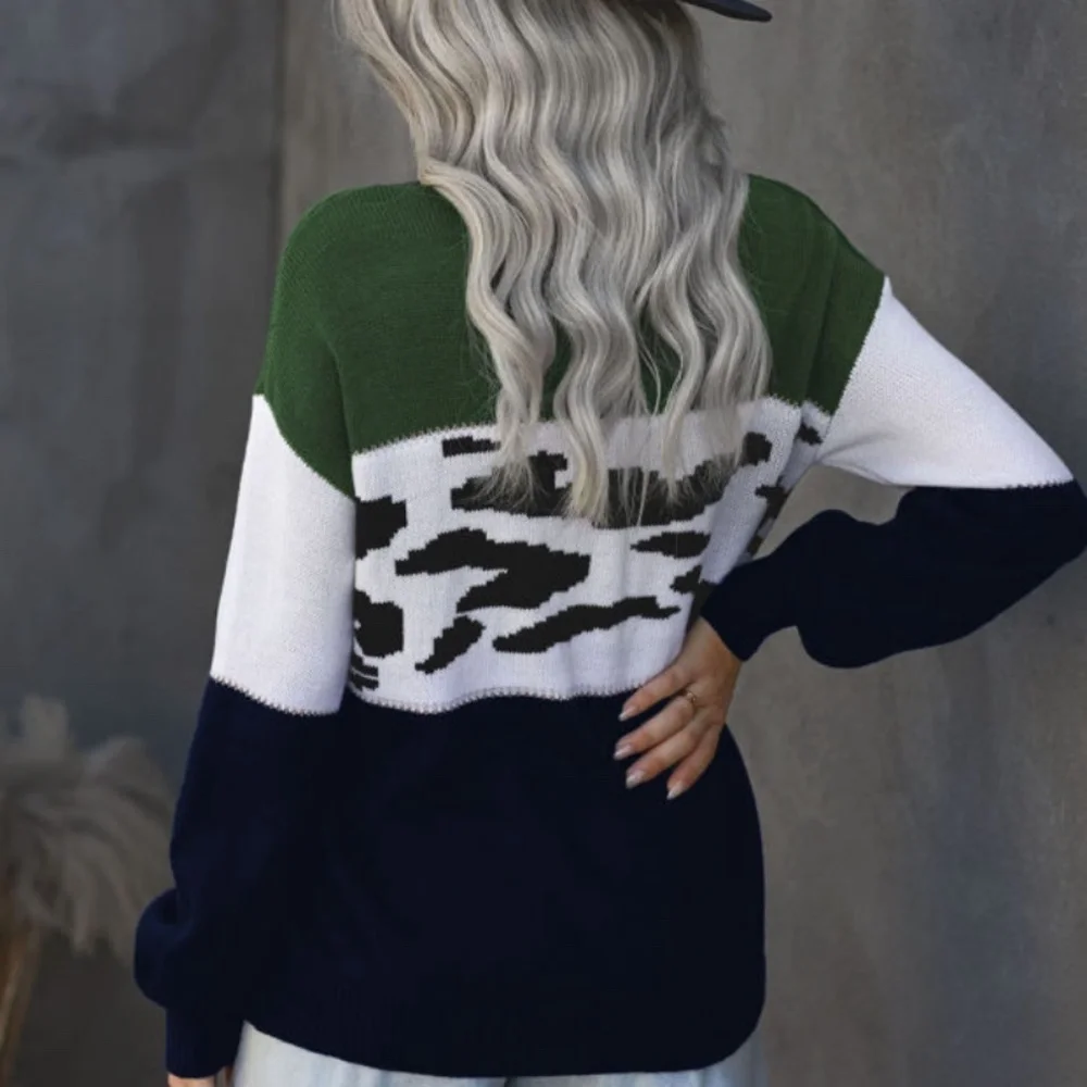 NWOT Colorblock Leopard spot splicing Sweater(211918) - Picture 7 of 8